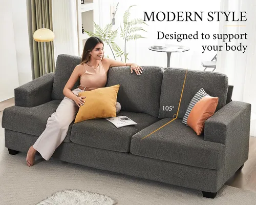 Vista 3 de AMERLIFE Moderno sofá de 3 plazas, sofá extra profundo de 89 pulgadas con cojines de felpa. Tela de felpilla gris ultra cómoda para sala de estar
