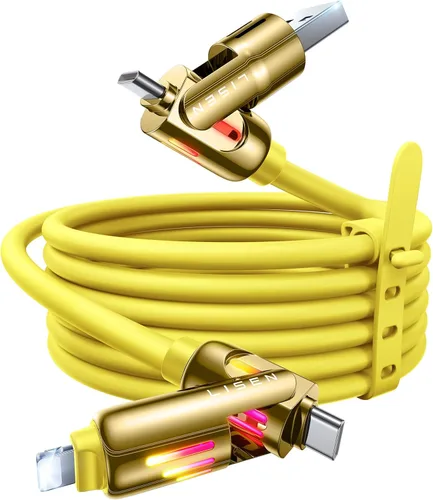Vista 10 de Cable USB C de LISEN de 3 pies para cargador Samsung tipo C, cable de carga 4 en 1 con luz, cable de carga múltiple para iPhone 16 15 14 Pro Rosa