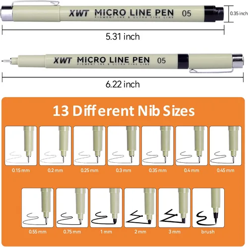 Vista 7 de 12+1 Bolígrafos de Línea Fina para Dibujo Artístico, Juego de Tinta Pigmento Negra Impermeable para Artistas, Bocetos, Manga, Acuarela, Caligrafía
