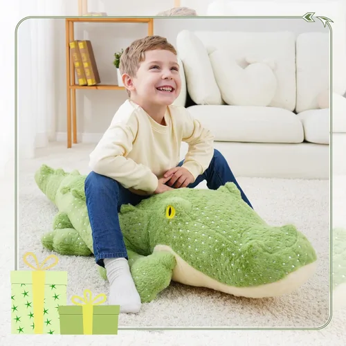 Vista 7 de Animales de peluche de cocodrilo gigante, animales de peluche de cocodrilo gigante, juguete de peluche de cocodrilo grande de 52 pulgadas, enorme