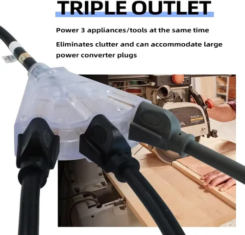 Vista 5 de Cable de extensión iluminado para exteriores de 6 pies con 3 tomas de corriente eléctrica - Cable de extensión negro resistente SJTW 12/3