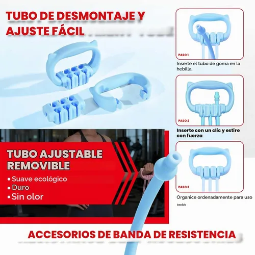 Vista 4 de Bandas de Resistencia Ajustables de 6 Niveles, Bandas de Resistencia para Fitness, Bandas de Ejercicio con Agarres Cómodos, Unisex, para Brazos Azul