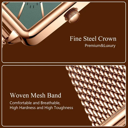 Vista 4 de RORIOS Reloj analógico de cuarzo para mujer, reloj de pulsera clásico casual con correa de malla de acero inoxidable, impermeable, simple reloj