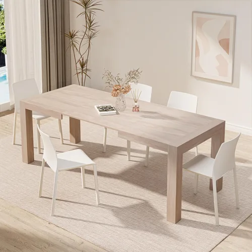 Vista 12 de Mobili Fiver, Iacopo Mesa de comedor extensible, color blanco Ashwood, fabricada en Italia