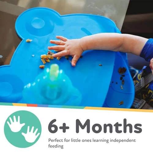 Vista 5 de Nuby Sure Grip Miracle Frog Mat con bolsa de alimentos - Placa de succión para niños pequeños - 6+ meses - Aqua