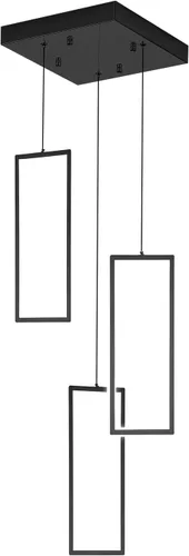 Vista 9 de ykolupty Moderno candelabro LED ajustable colgante negro lámpara colgante 3 luces rectangulares candelabros para cocina, escalera de isla comedor