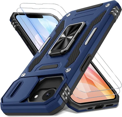 Vista 39 de DEERLAMN Funda para iPhone Air de 6.5 pulgadas con cubierta deslizante para cámara + protector de pantalla (2 paquetes), soporte de anillo giratorio