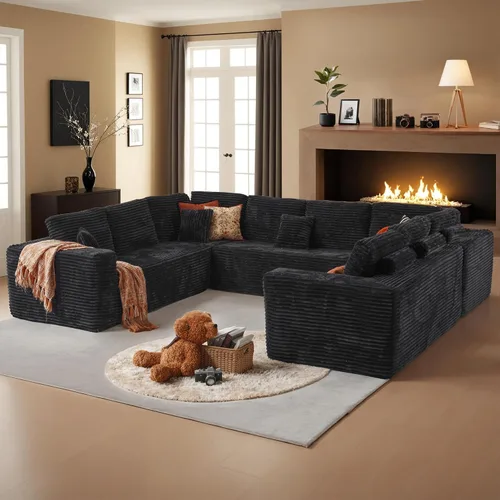 Vista 61 de HOOOWOOO Cloud - Sofás seccionales para sala de estar, sofá modular sin montaje, 110 x 79 pulgadas, de pana afelpada, juego de sofá grande