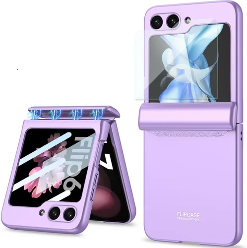 Vista 10 de Protección magnética de bisagra y funda protectora de cámara de lente integrada para Samsung Galaxy Z Flip 4 (negro)