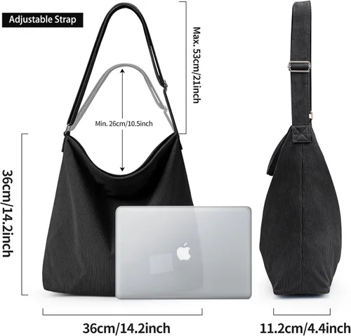Vista 6 de KALIDI Bolso de mano de pana para mujer, estilo casual, con cremallera, grande, bandolera, bolso de hombro, bolso de trabajo a la moda para mujer