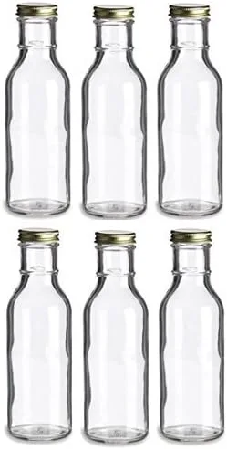 Vista 4 de Nakpunar Botellas de vidrio vacías de boca ancha de 12 onzas de 8.5 fl oz para aceite, salsas, leche, agua, bebidas (6, plástico negro)