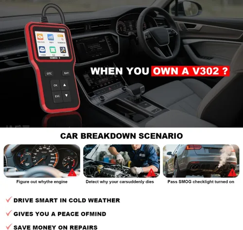 Vista 5 de Escáner OBD2 para Automóvil Herramienta de Diagnóstico, Lector Profesional de Códigos de Falla del Motor Auto OBD II con Reinicio, Probador