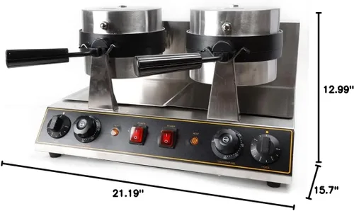 Vista 10 de Máquina de gofres belga de doble cabeza comercial giratoria de doble alerón para desayunar, cocina antiadherente, resistente, para restaurante, mini