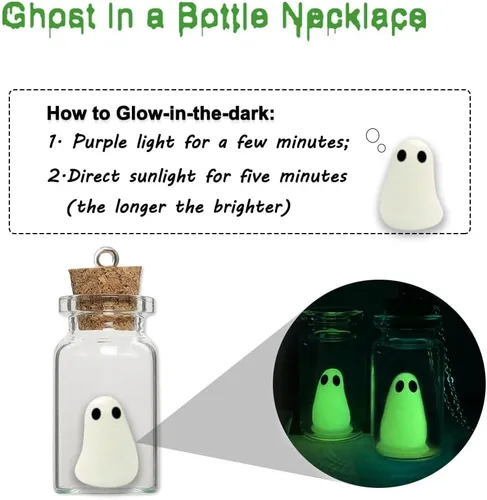 Vista 3 de Collar con colgante de fantasma en una botella, collar de fantasma que brilla en la oscuridad, collar de fantasma, joyería de Halloween para mujeres