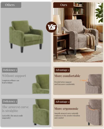 Vista 4 de LEVELEVE Silla con brazo Accent – marrón claro, silla de lectura cómoda tapizada para sala de estar, dormitorio, apartamento, sala de espera