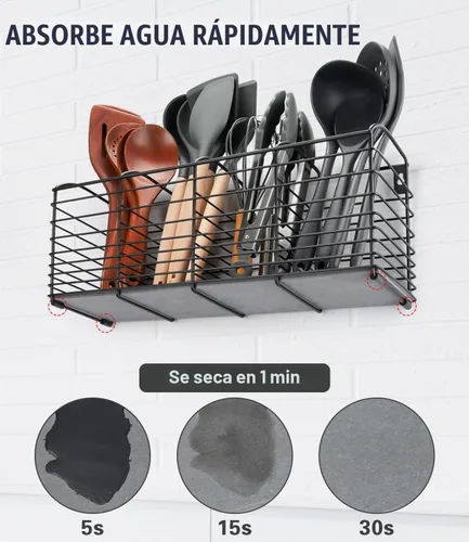 Vista 2 de Soporte grande para utensilios de cocina de 4 compartimentos con base de tierra de diatomeas