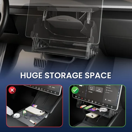 Vista 4 de Organizador de almacenamiento debajo de la pantalla para Tesla Model Y Juniper 2025-2026/Model 3 Highland 2024-2026, bandeja organizadora de consola