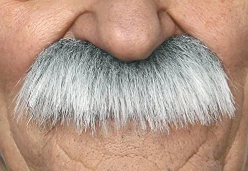 Vista 21 de Mustaches Self-Adhesive Fake Mustache, Synthetic Fur Costume Accessory Set Arqueólogo gris con blanco