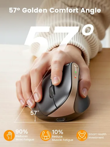 Vista 5 de SABLUTE MAM3 - Ratón ergonómico, mouse Bluetooth para manos pequeñas/medianas, conectividad de doble dispositivo para computadora/portátil, mouse