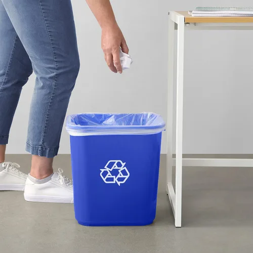 Vista 6 de Amazon Basics Cesta de basura rectangular para oficina comercial, con logotipo de reciclaje, 7 galones (paquete de 2), azul
