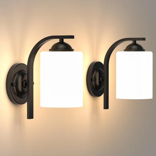 Vista 17 de Juego de 2 apliques de pared, lámparas de baño cableadas, iluminación de pared moderna para tocador de baño con pantalla de vidrio transparente