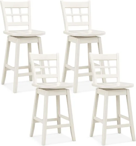 Vista 13 de Giantex Juego de 2 taburetes de bar de 24.5 pulgadas, taburetes de bar giratorios de granja con respaldo hueco de 6 rejillas y asiento ergonómico