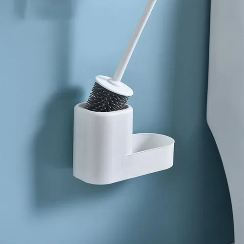 Vista 7 de Escobilla de inodoro para el hogar, cepillo de inodoro montado en la pared, cepillo de limpieza de inodoro de mango largo, 360°, sin ángulo muerto