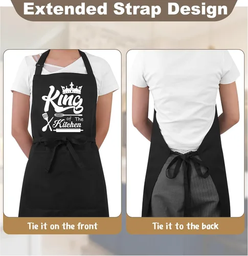 Vista 5 de Delantales divertidos para hombres, delantales de cocina Rey de la Cocina para hombres, delantales personalizados, delantal de chef ajustable