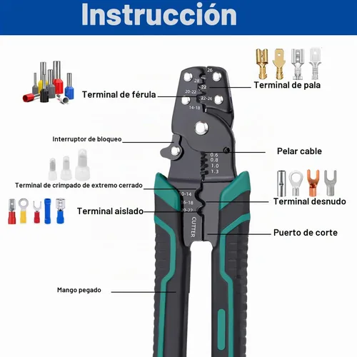 Vista 3 de Tnisesm Herramienta de prensado de cables, alicates de crimpado multifuncionales, pelacables y herramienta de engaste para conectores aislados