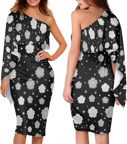 Vista 3 de PORCLAY Vestido corto ajustado con estampado floral de un hombro para mujer, manga de mariposa, dobladillo asimétrico, vestidos de fiesta