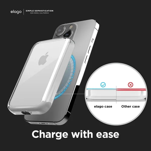 Vista 3 de Elago - Funda híbrida transparente para batería MagSafe Compatible con MagSafe, tecnología híbrida de PC + TPU, antiamarilleo, transparente, a