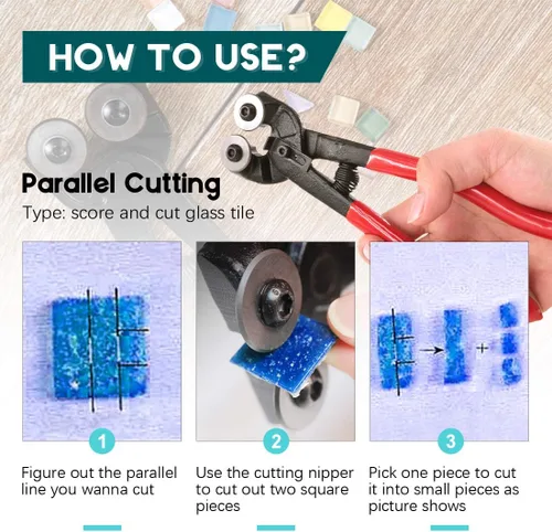 Vista 5 de Swpeet Kit de herramientas de mosaico de 8 piezas, incluye pinzas de corte de mosaico de vidrio resistente, alicates cortadores con ruedas y 2