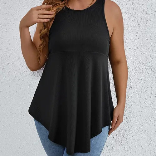 Vista 4 de SweatyRocks Women' Loose Sleeveless Solid Color Casual Plain Tank Tops Plus Size Curved Hem Workout Summer Tee Tops