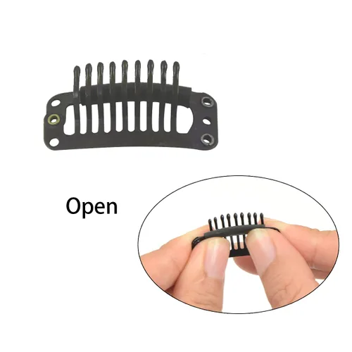 Vista 3 de 50 pinzas para extensiones de cabello de 1.260 in, 9 dientes para extensiones de cabello y extensiones de cabello (negro)