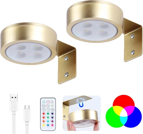 Vista 19 de Paquete de 2 luces inalámbricas para cuadros de pared, luz para cuadros recargable que funciona con batería con control remoto, luz regulable