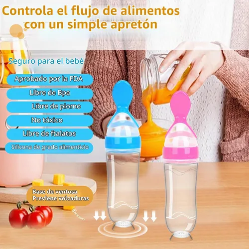 Vista 7 de Juego de cucharas dispensadoras de alimentos para bebés de 4 piezas de silicona - WAJIAYON, cucharas de alimentación con exprimidor de 3 oz