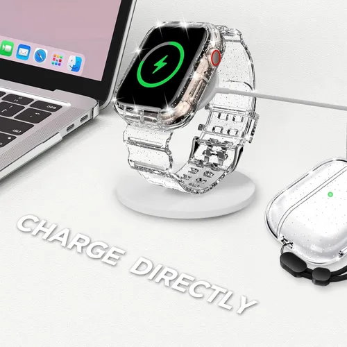 Vista 136 de DABAOZA - Correa transparente compatible con Apple Watch con estuche protector, correa deportiva de TPU con brillo para mujeres y hombres
