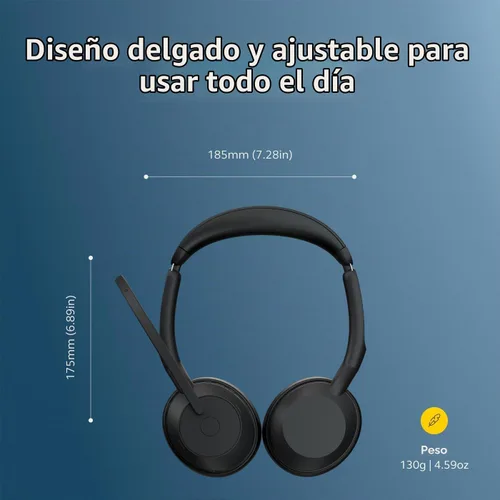 Vista 7 de Jabra Evolve2 55 Stereo - Auriculares inalámbricos con tecnología AirComfort, micrófonos con cancelación de ruido y cancelación activa de ruido