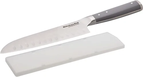 Vista 6 de KitchenAid Cuchillo Santoku forjado gourmet con cubierta de hoja de ajuste personalizado, cuchillo de cocina afilado, hoja de acero inoxidable Gris