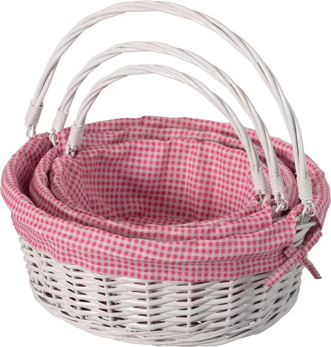 Vista 21 de WICKERWISE Cesta de regalo tradicional de sauce redondo blanco con forro a cuadros y asas resistentes, cesta de almacenamiento de aperitivos