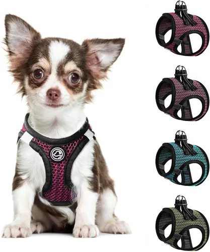 Vista 10 de Arnés suave para perro pequeño, extra pequeño, arnés de malla para cachorros, arnés ajustable reflectante sin tirones para perros pequeños y gatos