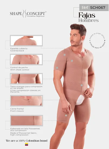 Vista 6 de Shape Concept 067 Fajas Colombianas para hombres y hombres faja de alta compresión para moldear el cuerpo para hombres