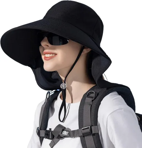 Vista 4 de HUAMULAN Sombrero de verano de ala ancha para mujer, agujero para cola de Bg8112-negro