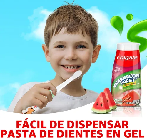 Vista 3 de Colgate pasta de dientes anticavidades para niños con flúor para edades de 2+, sabor a explosión de sandía - 4.6 onzas (4 unidades) For Ages 2 and