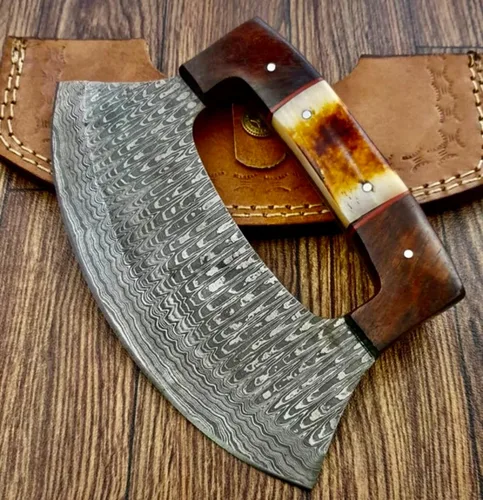 Vista 3 de Poshland TTC-111 cuchillo de cocina Ulu hecho a mano personalizado -mango de madera (TTC-111)