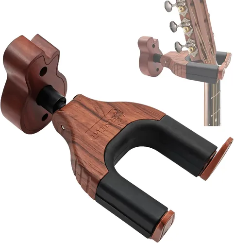 Vista 7 de Auto Lock - Soporte de pared para guitarra, soporte de madera dura en forma de guitarra para acústico, eléctrico, clásico, bajo, accesorios