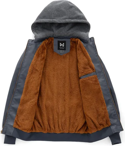 Vista 4 de GGleaf Chaqueta de cuero sintético para hombre, impermeable, estilo bomber motera vintage, de PU, estilo moto biker