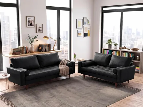 Vista 35 de Container Furniture - Sofá de piel sintética para la sala de estar moderna con cojines extraíbles y patas de madera maciza, sofá estilo lujoso