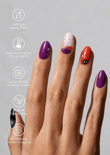 Vista 2 de NAILOG - Tiras de uñas de gel semicuradas 34 piezas Compra 2 y obtén 1 lámpara ultravioleta Calcomanías de esmalte de uñas duraderas con acabado