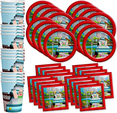Vista 19 de Jump! Bounce House - Juego de suministros de fiesta para trampolín, platos, servilletas, vasos, kit de vajilla para 16